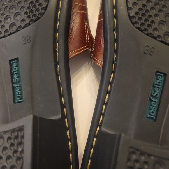 JOSEF SEIBEL Brown Leather Heeled Slide Sandals Size 38‎ US 7.5/8 Comfort Shoe - Picture 7 of 9